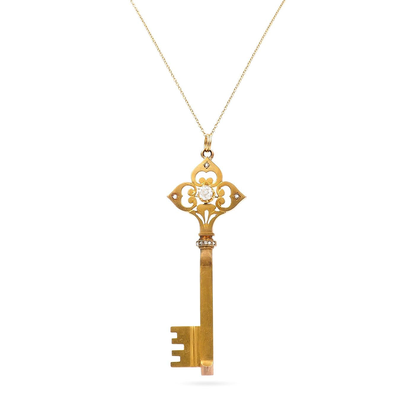 Victorian Diamond Key Pendant Necklace
