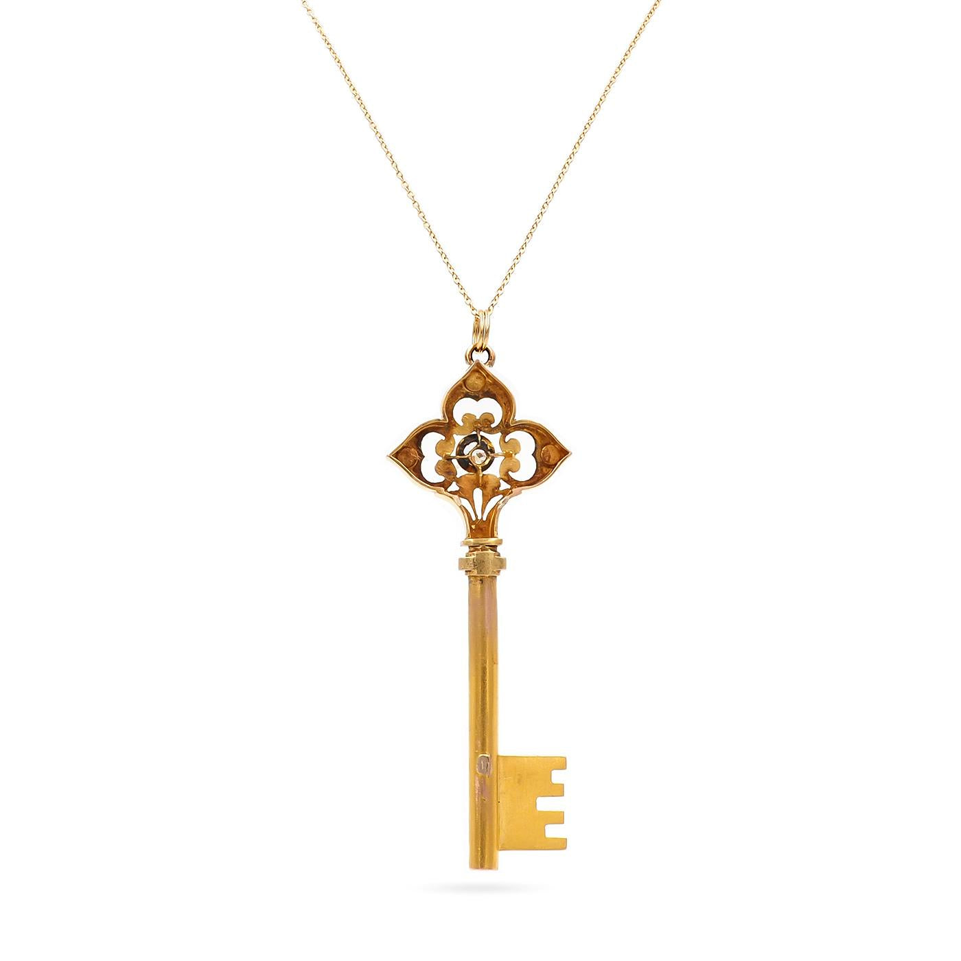 Victorian Diamond Key Pendant Necklace