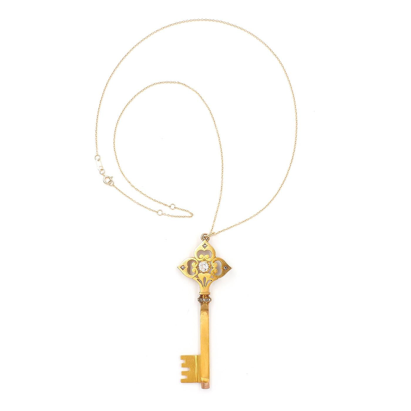 Victorian Diamond Key Pendant Necklace