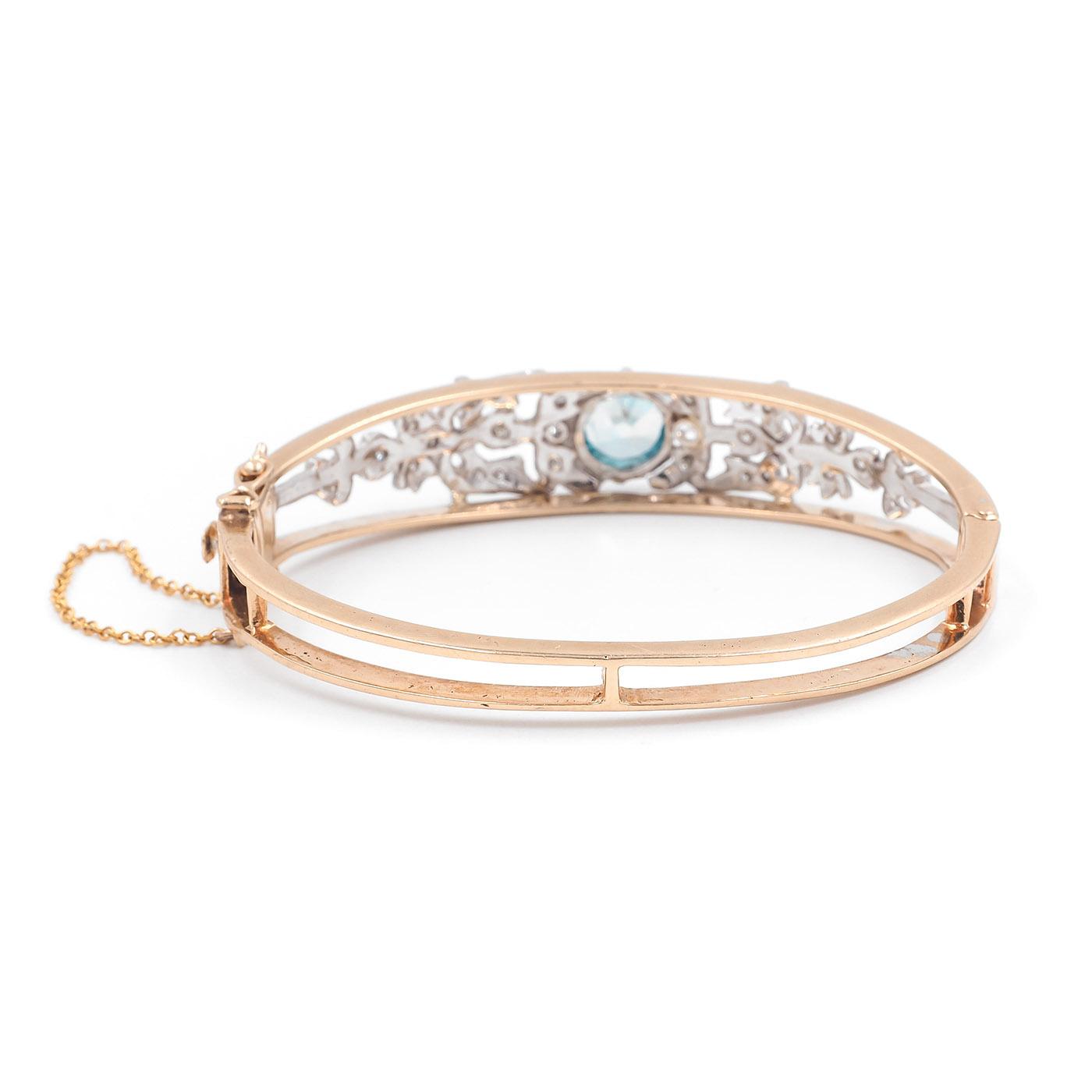 Retro 5.40 Ct. Blue Zircon & Diamond Two-Tone Cuff Bangle Bracelet