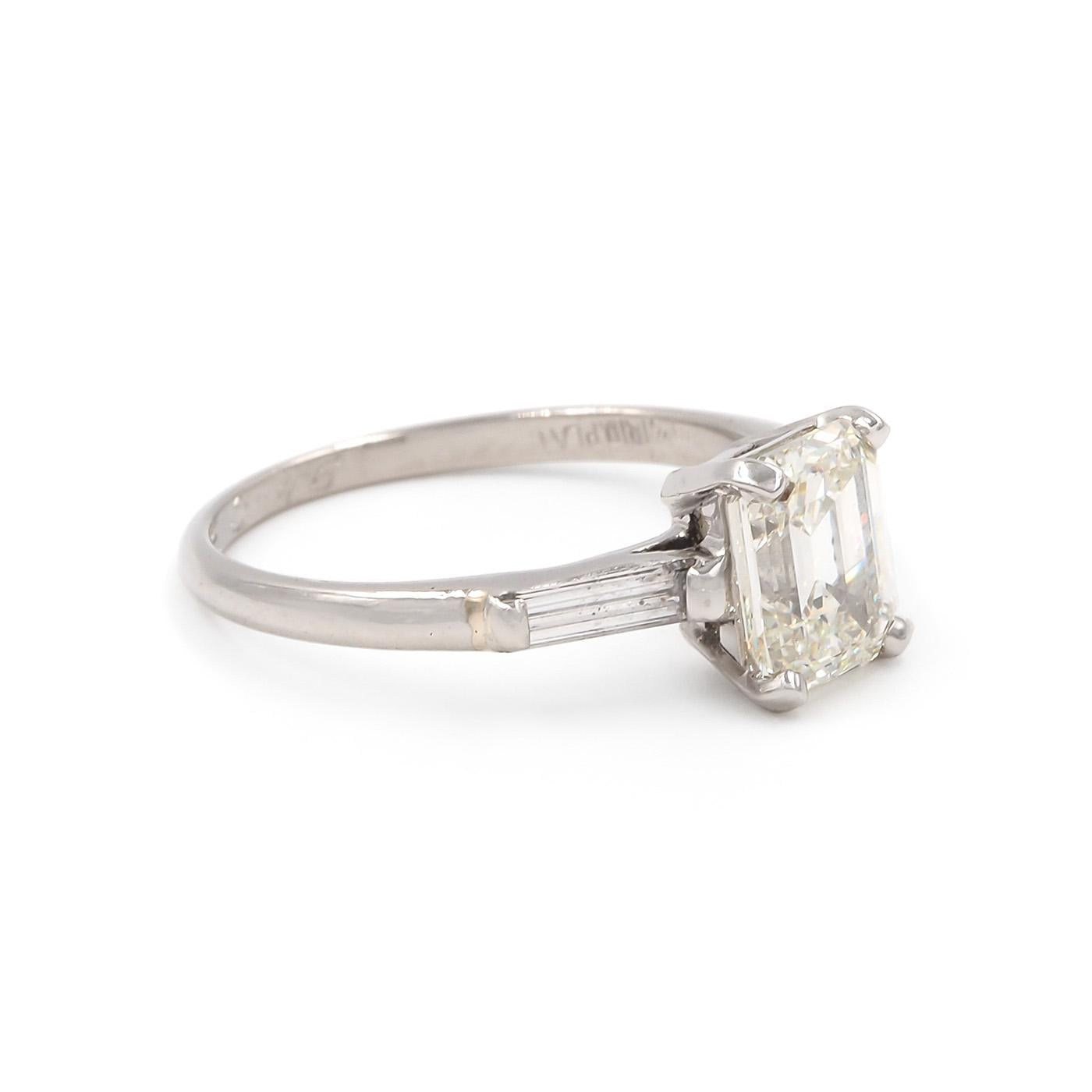 Mid-Century 1.50 Ct. Emerald Cut Diamond Engagement Ring