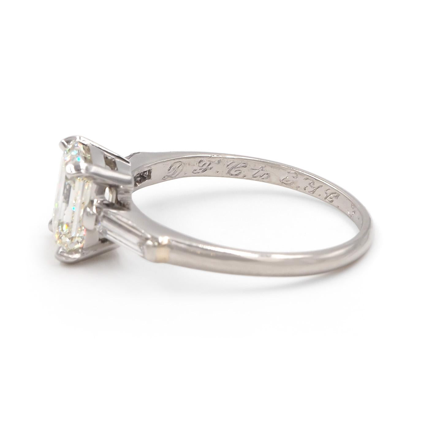 Mid-Century 1.50 Ct. Emerald Cut Diamond Engagement Ring