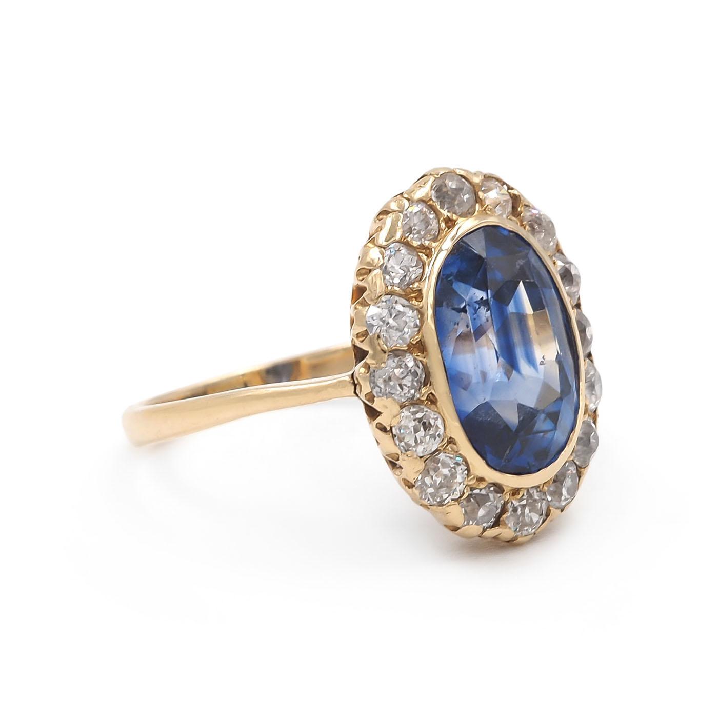 Victorian 4.39 Ct. Oval Sapphire & Diamond Cluster Engagement Ring