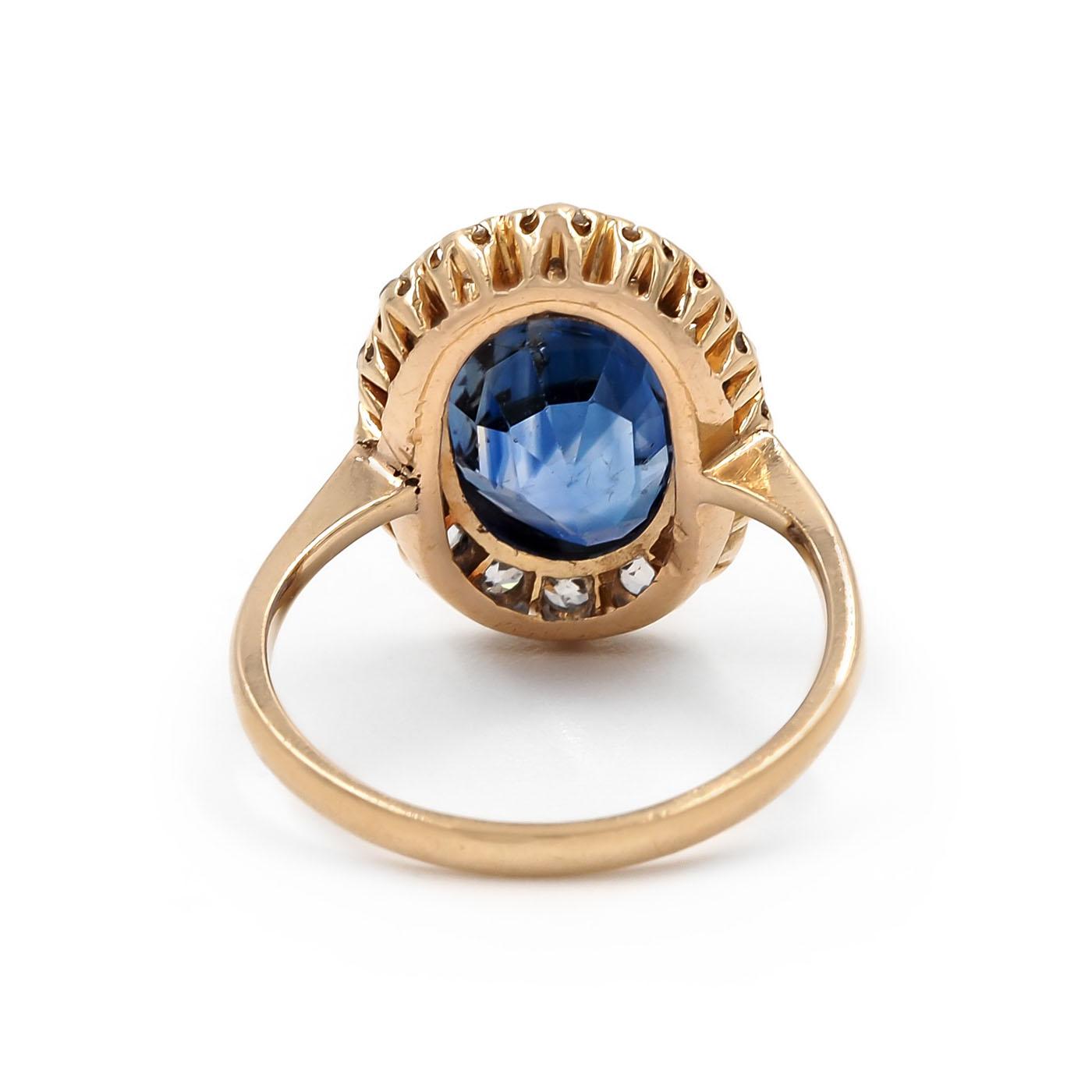 Victorian 4.39 Ct. Oval Sapphire & Diamond Cluster Engagement Ring