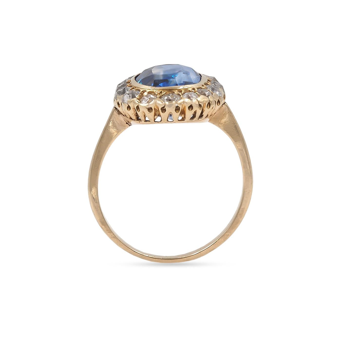 Victorian 4.39 Ct. Oval Sapphire & Diamond Cluster Engagement Ring