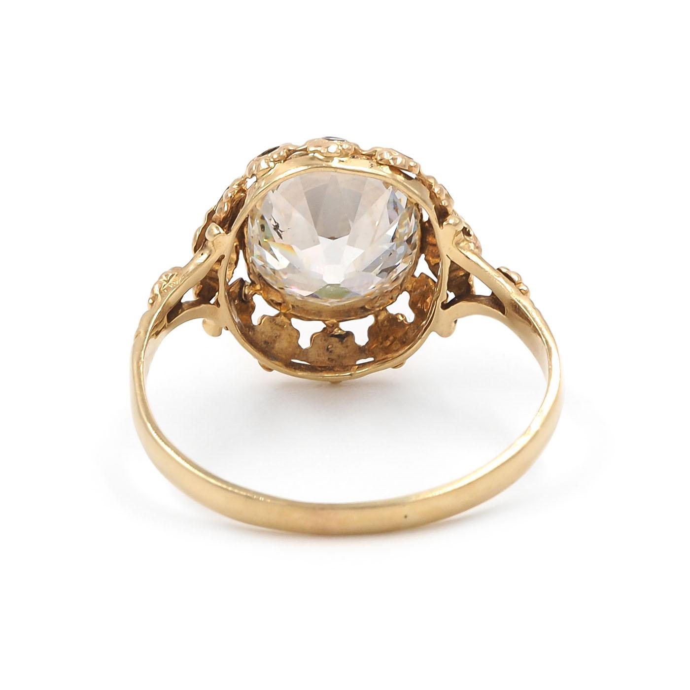 Victorian 2.30 Ct. Old Mine Cut Diamond & Black Enamel Engagement Ring