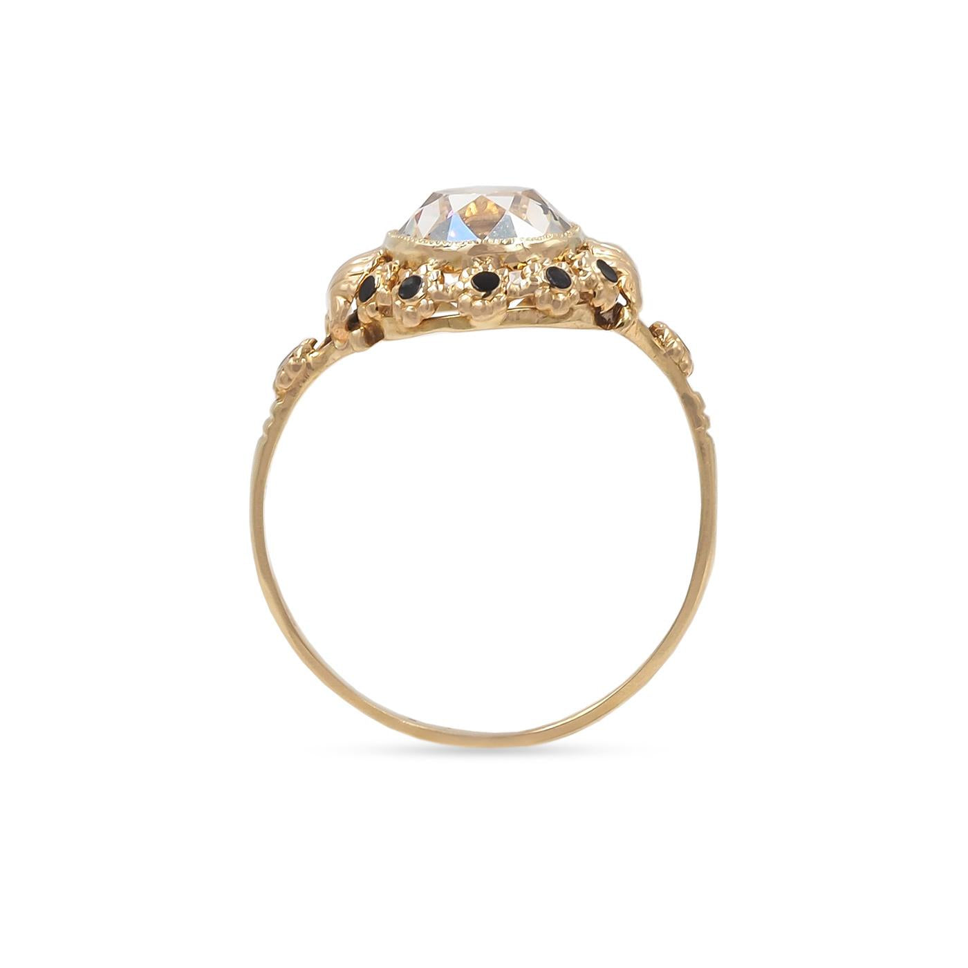 Victorian 2.30 Ct. Old Mine Cut Diamond & Black Enamel Engagement Ring