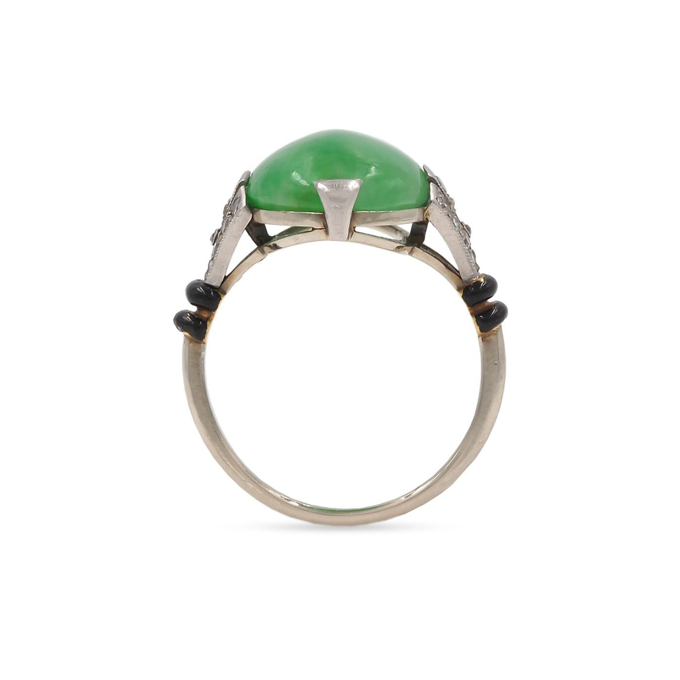 Art Deco Oval Jadeite, Diamond, & Enamel Ring
