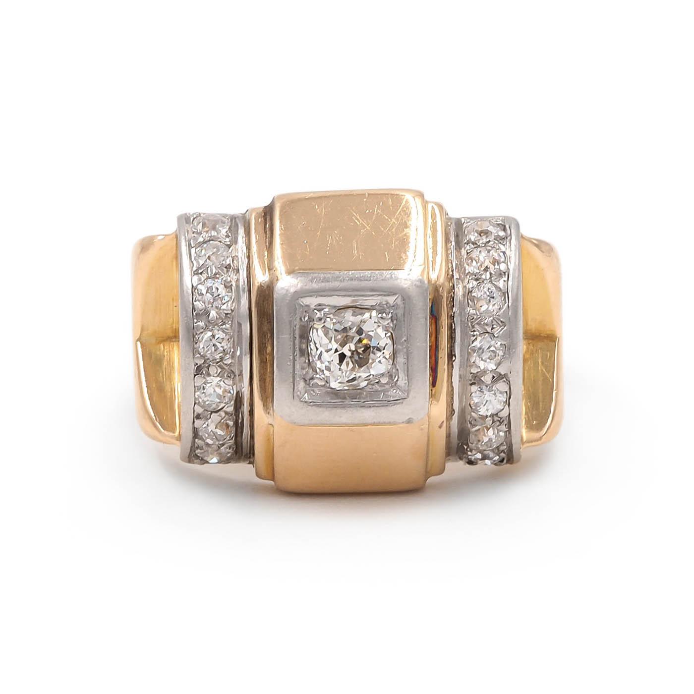 Retro 0.28 Ct. Old Mine Cut Diamond Two-Tone Tank Ring