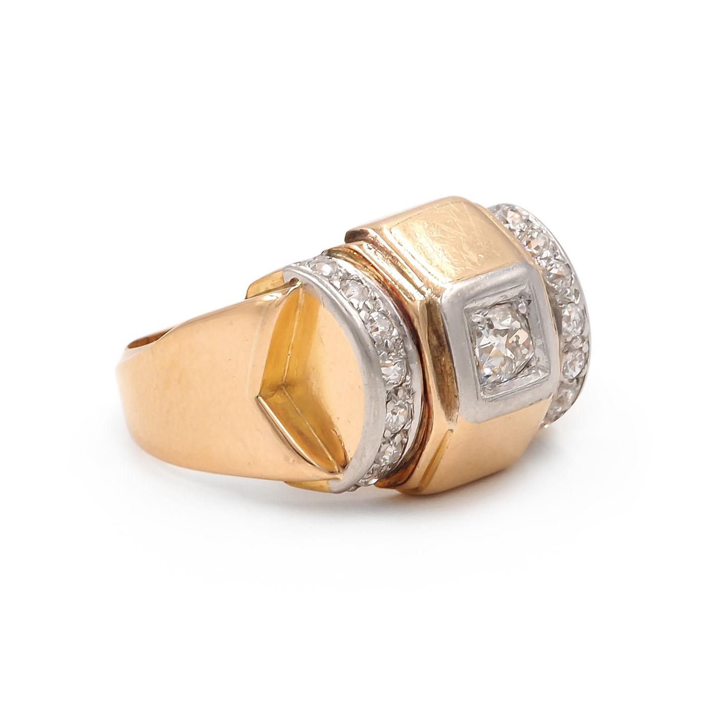 Retro 0.28 Ct. Old Mine Cut Diamond Two-Tone Tank Ring