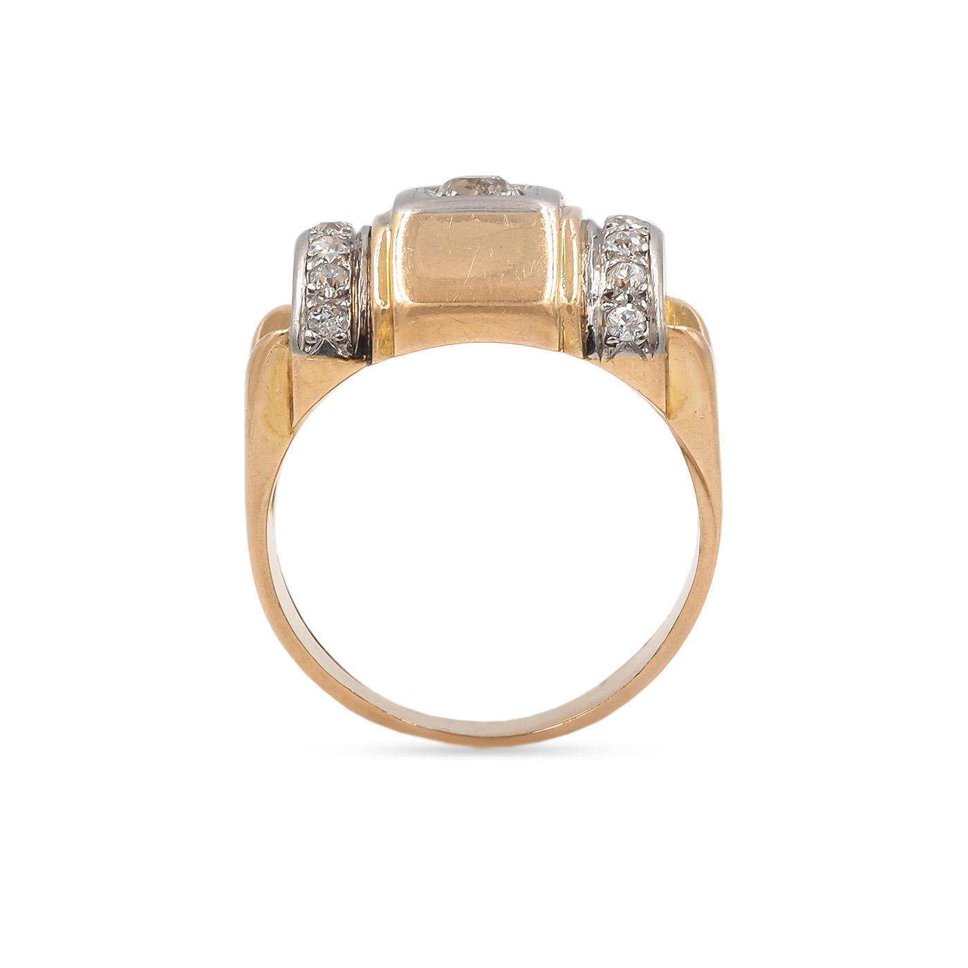 Retro 0.28 Ct. Old Mine Cut Diamond Two-Tone Tank Ring