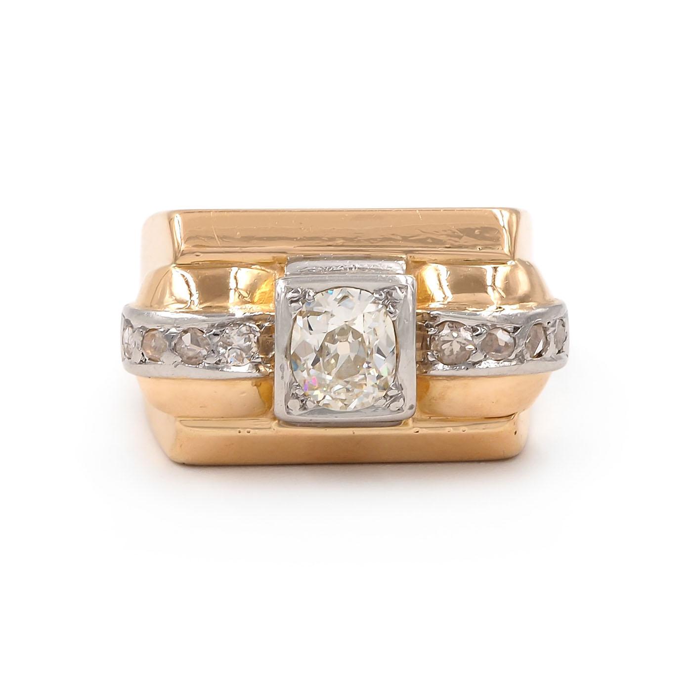 Retro 0.75 Ct. Old Mine Cut Diamond Two-Tone Tank Ring