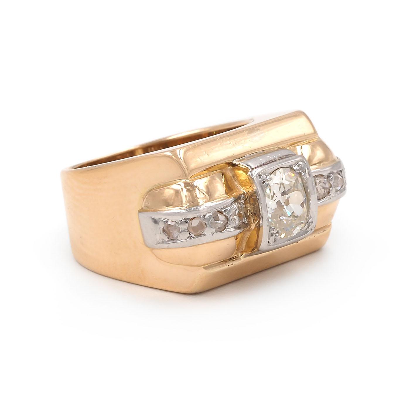 Retro 0.75 Ct. Old Mine Cut Diamond Two-Tone Tank Ring
