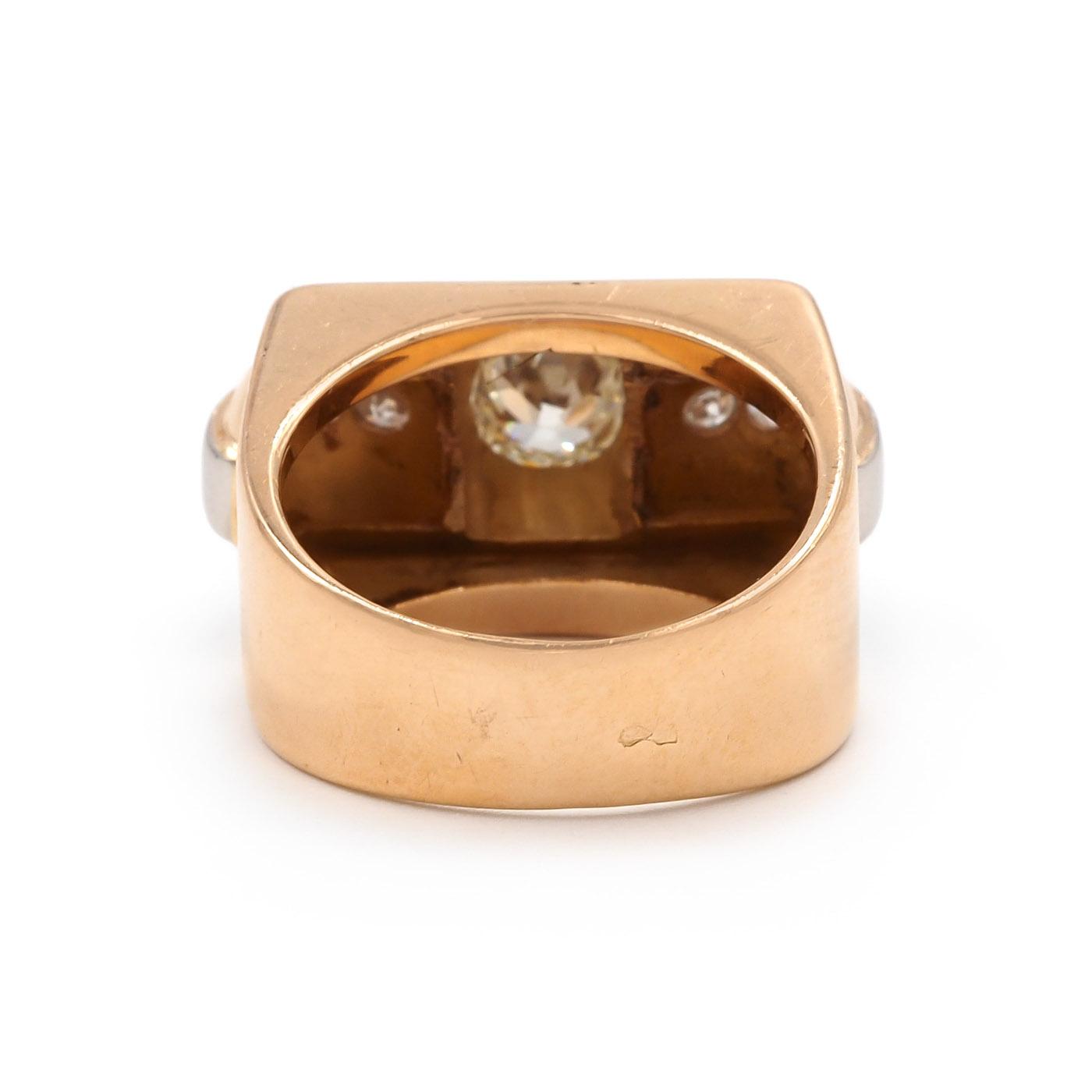 Retro 0.75 Ct. Old Mine Cut Diamond Two-Tone Tank Ring