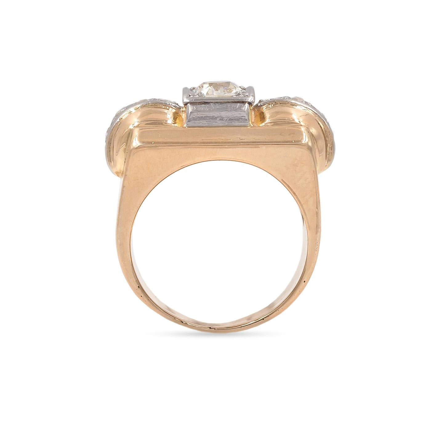 Retro 0.75 Ct. Old Mine Cut Diamond Two-Tone Tank Ring