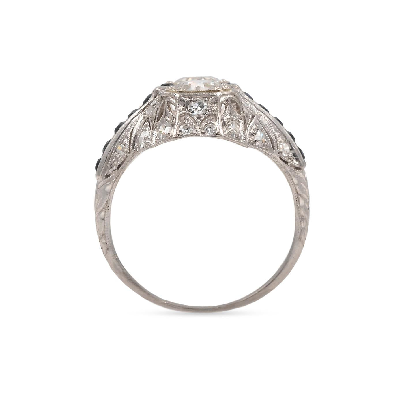 Art Deco 1.24 Ctw. Transitional Cut Diamond & Sapphire 2-Stone Ring