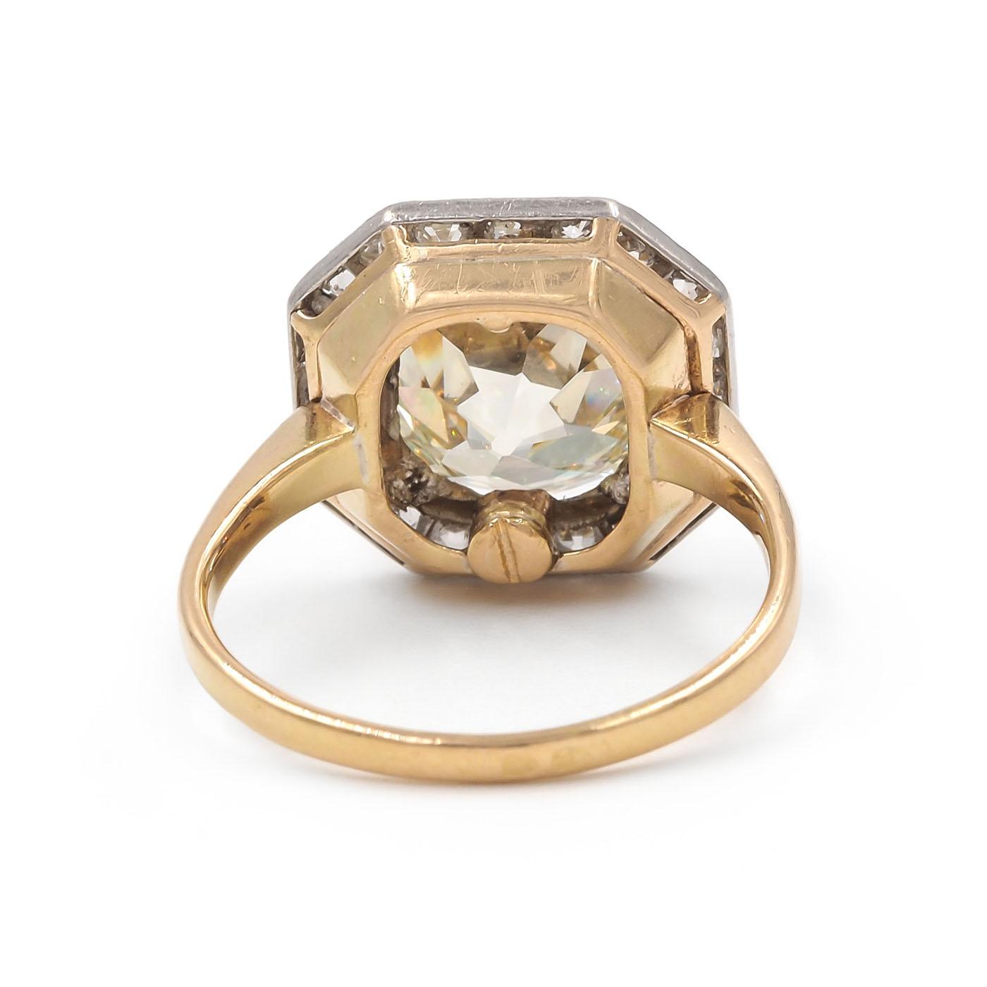 French Import Edwardian 4.14 Ct. Old Mine Cut Diamond Cluster Engagement Ring