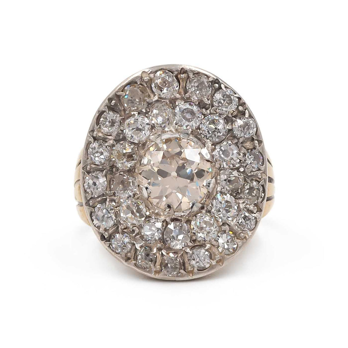 Victorian 1.61 Ct. Old European Cut Diamond Oval Cobblestone Ring