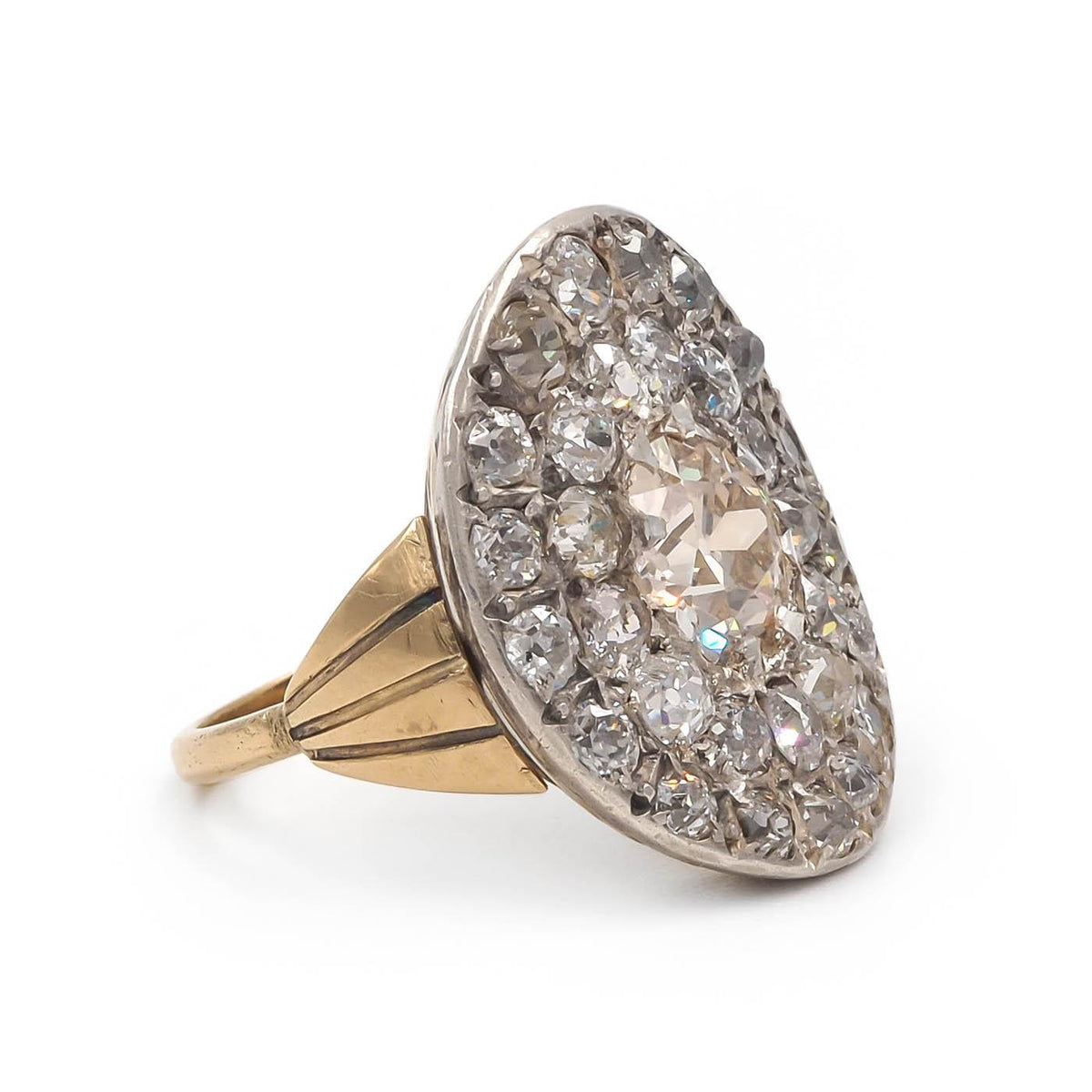 Victorian 1.61 Ct. Old European Cut Diamond Oval Cobblestone Ring