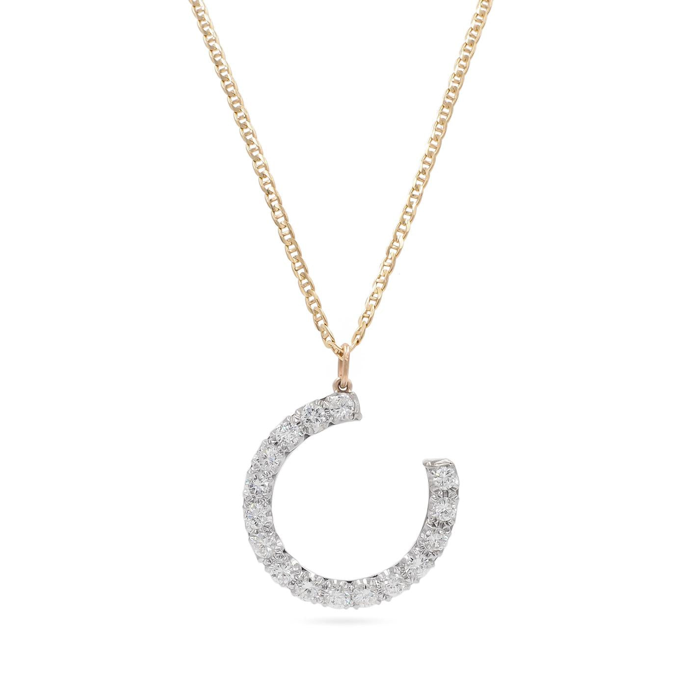 Mid-Century 3.20 Ctw. Diamond Horseshoe Pendant Necklace