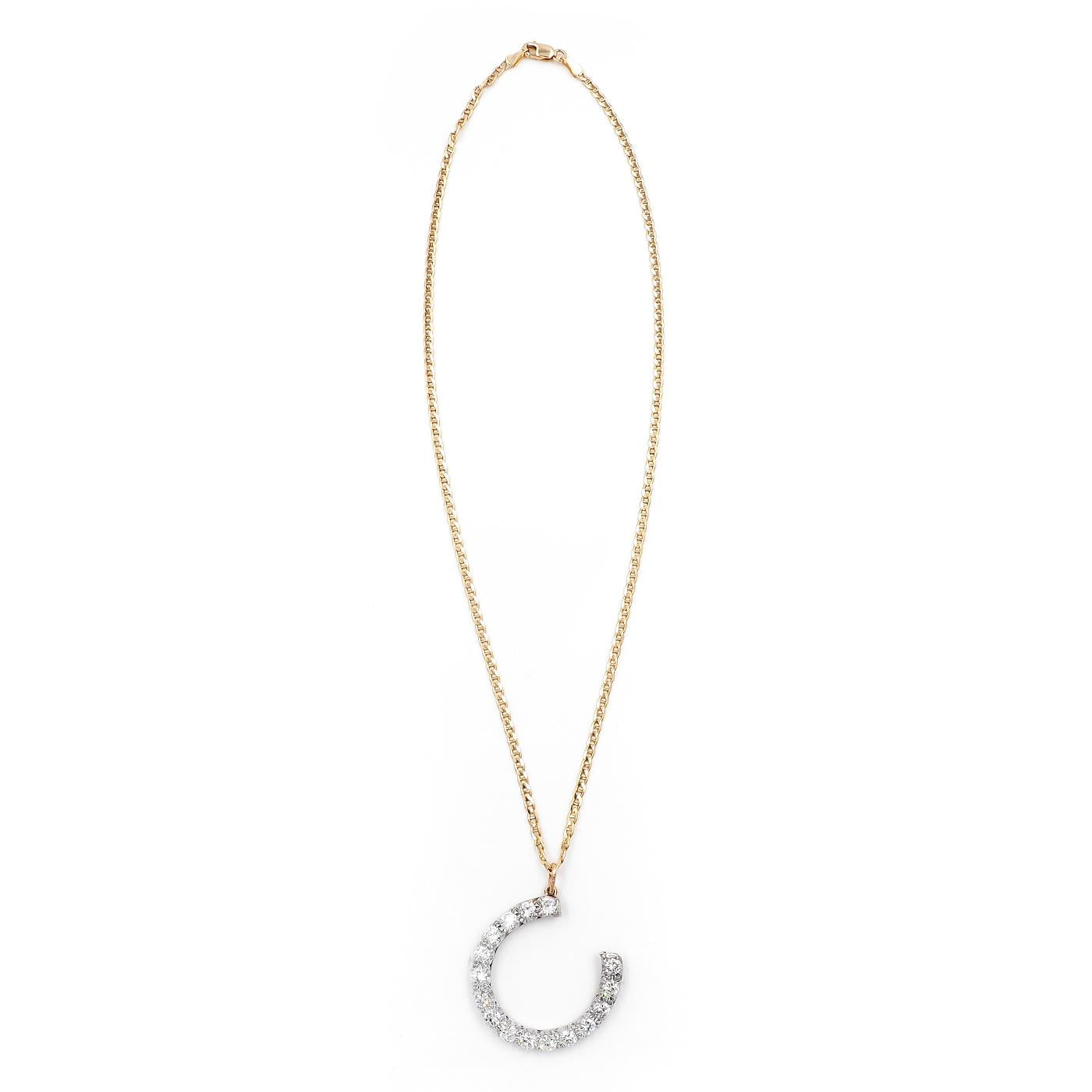 Mid-Century 3.20 Ctw. Diamond Horseshoe Pendant Necklace