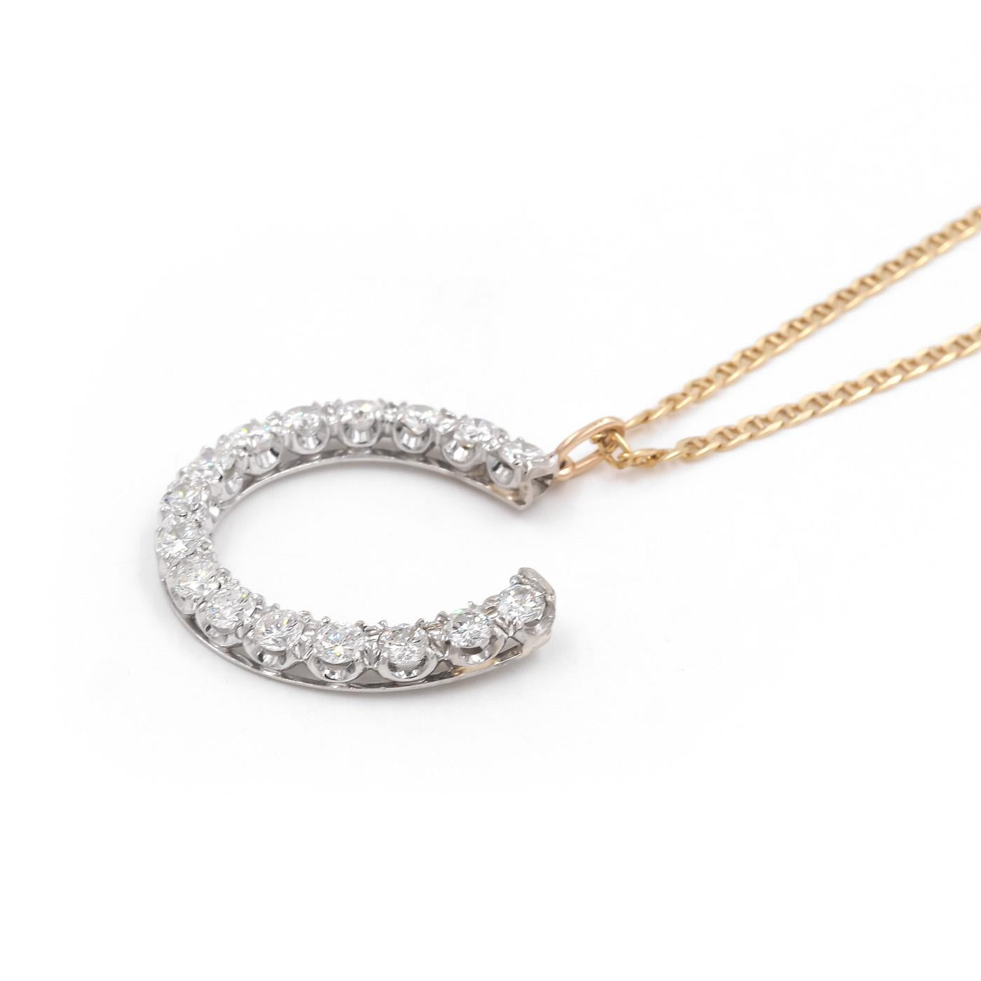 Mid-Century 3.20 Ctw. Diamond Horseshoe Pendant Necklace