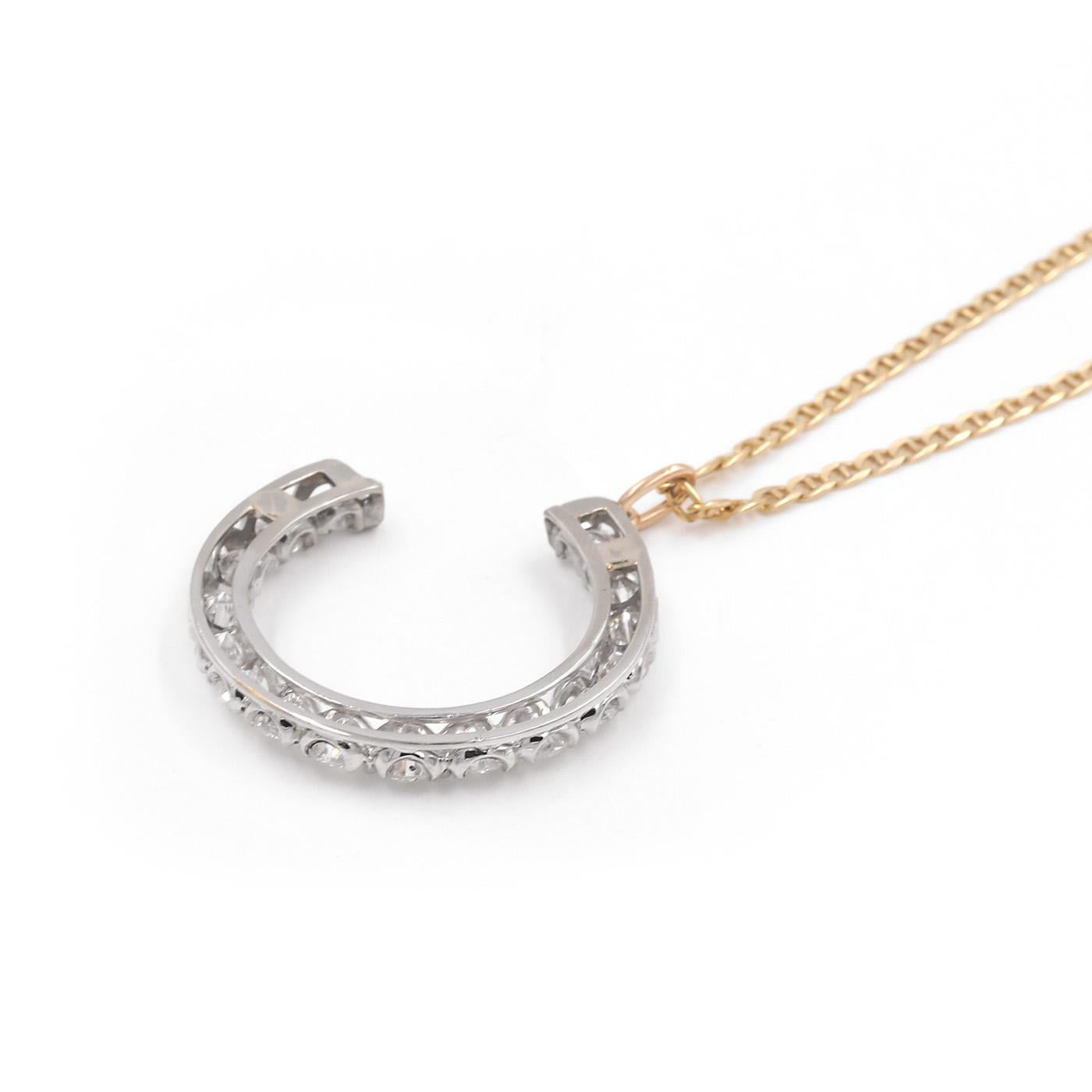 Mid-Century 3.20 Ctw. Diamond Horseshoe Pendant Necklace