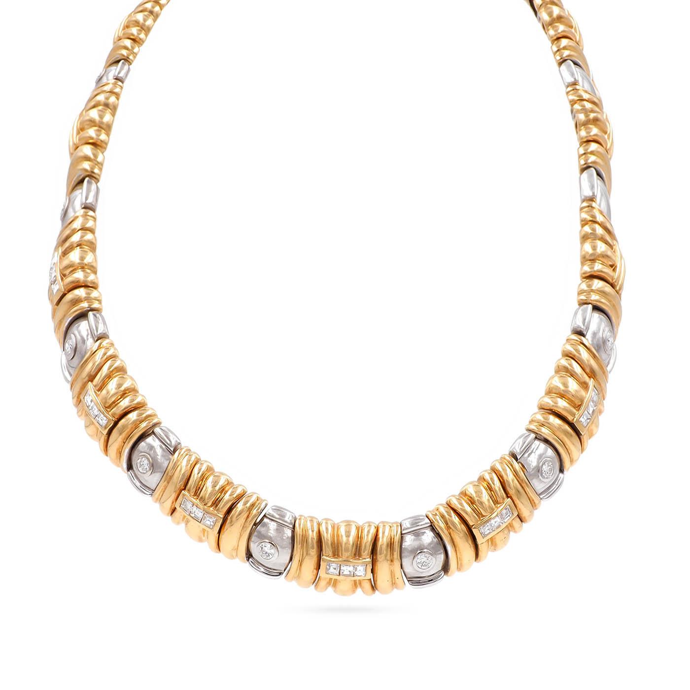 Vintage 1.50 Ctw. Diamond Two-Tone Choker Collar Necklace