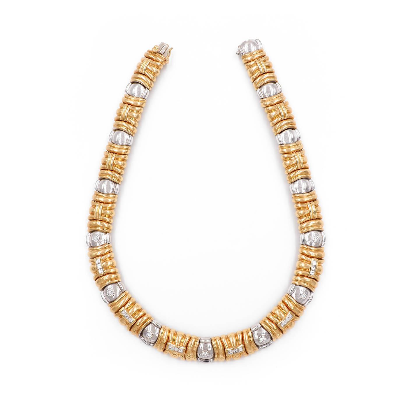 Vintage 1.50 Ctw. Diamond Two-Tone Choker Collar Necklace