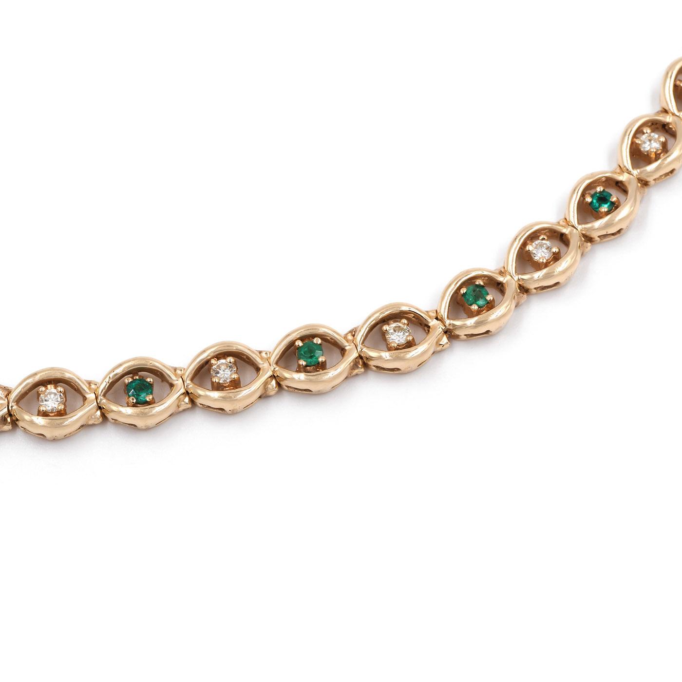 Vintage Diamond & Emerald Oval-Link Gold Bracelet