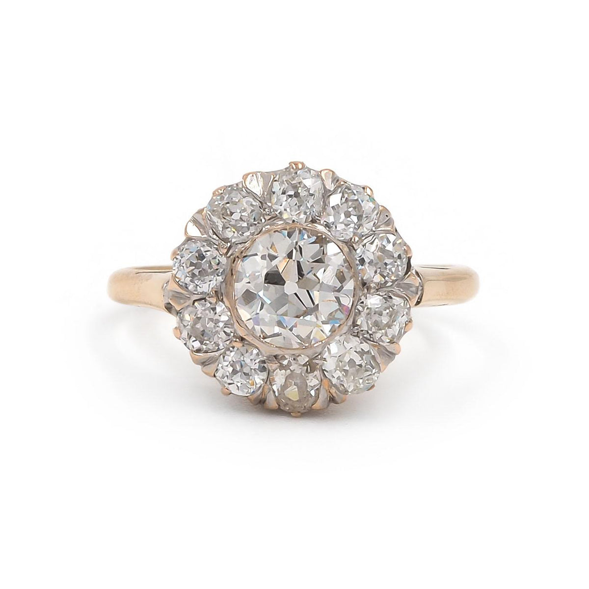 Edwardian 1.00 Ct. Old European Cut Diamond Cluster Engagement Ring