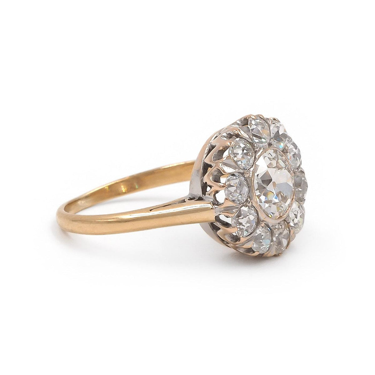 Edwardian 1.00 Ct. Old European Cut Diamond Cluster Engagement Ring