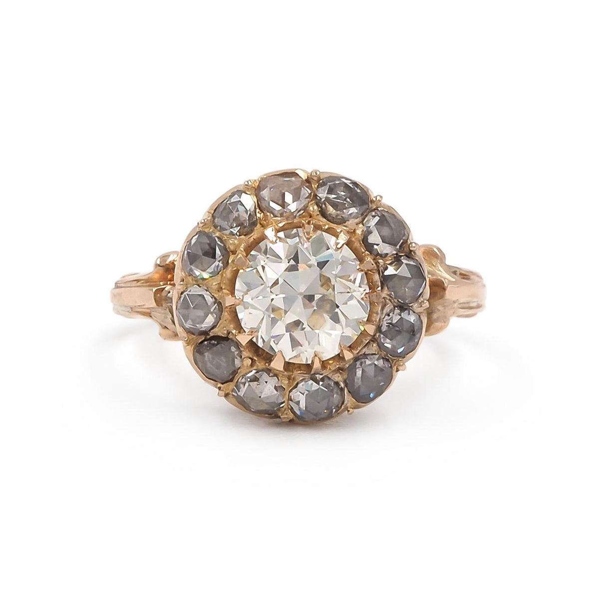 Victorian 1.31 Ct. Old European Cut Diamond Cluster Engagement Ring
