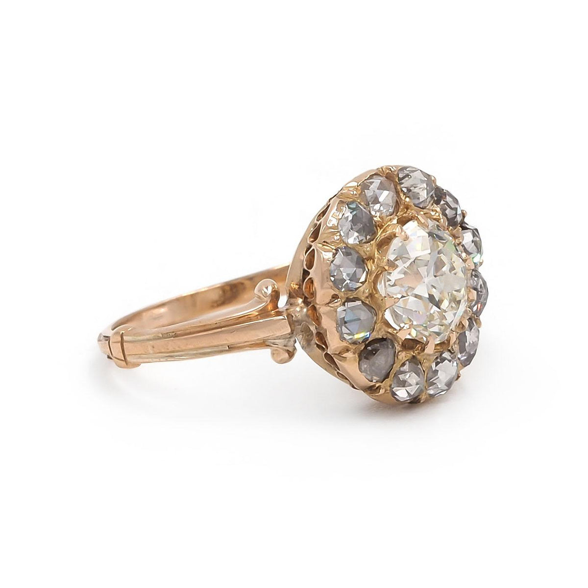Victorian 1.31 Ct. Old European Cut Diamond Cluster Engagement Ring