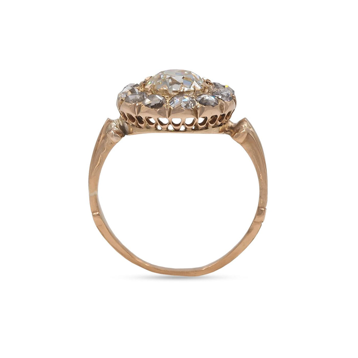 Victorian 1.31 Ct. Old European Cut Diamond Cluster Engagement Ring