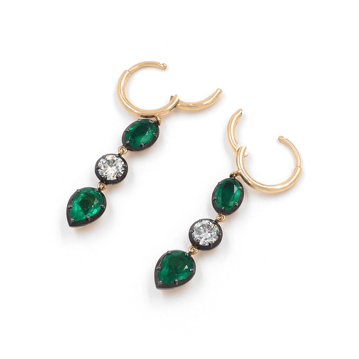 Victorian-Inspired 2.20 Ctw. Emerald & 0.69 Ctw. Diamond Dangle Earrings from