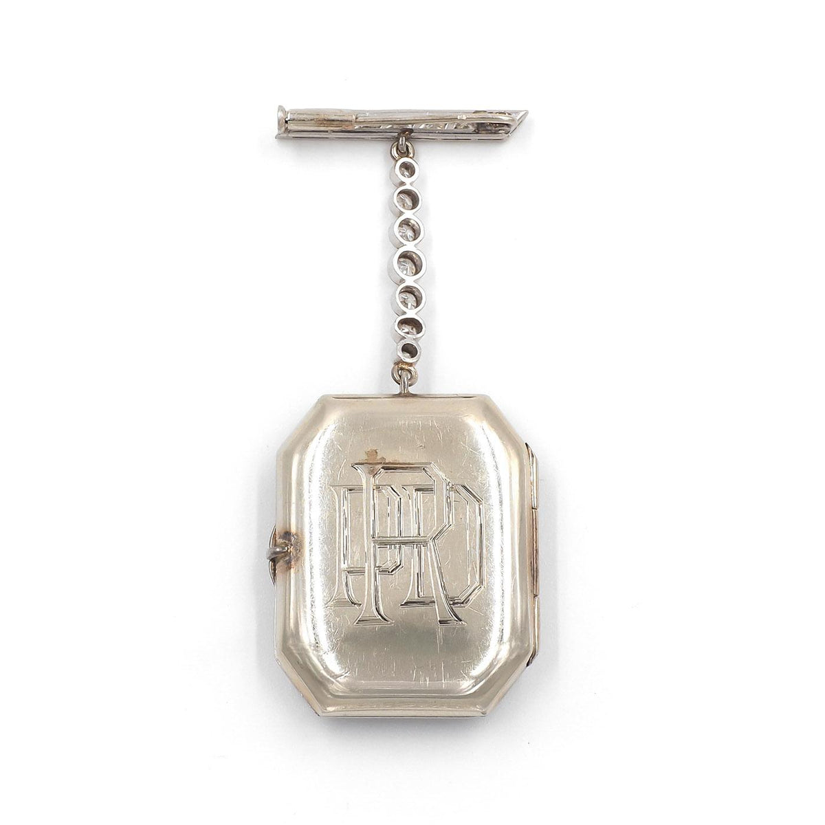 Art Deco 1.50 Ct. Old European Cut Diamond & Onyx Locket Brooch