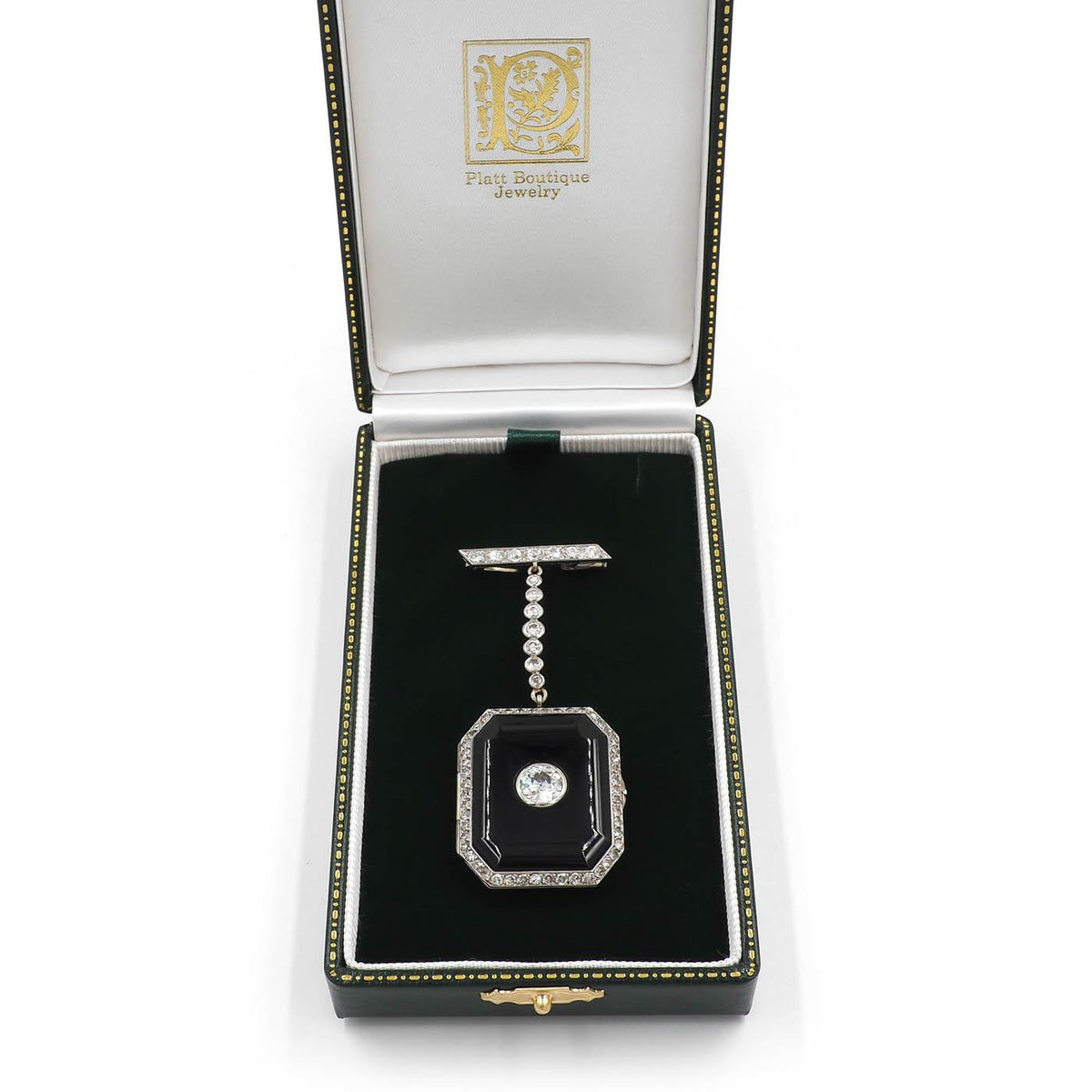 Art Deco 1.50 Ct. Old European Cut Diamond & Onyx Locket Brooch
