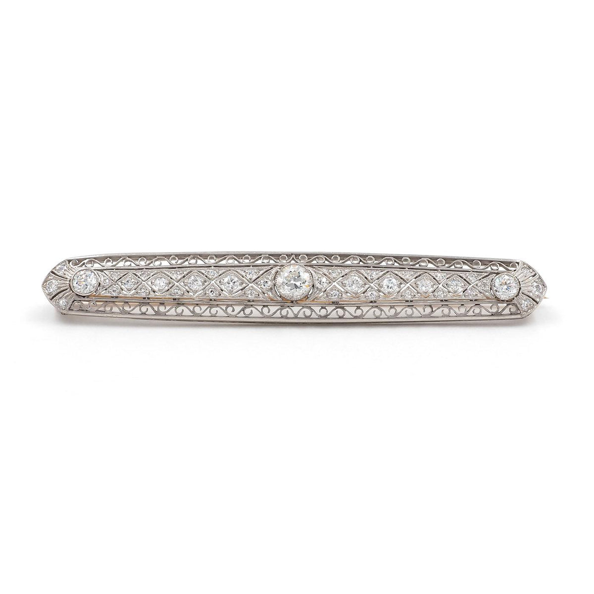 Art Deco 1.00 Ctw. Old Cut Diamond Geometric Line Brooch