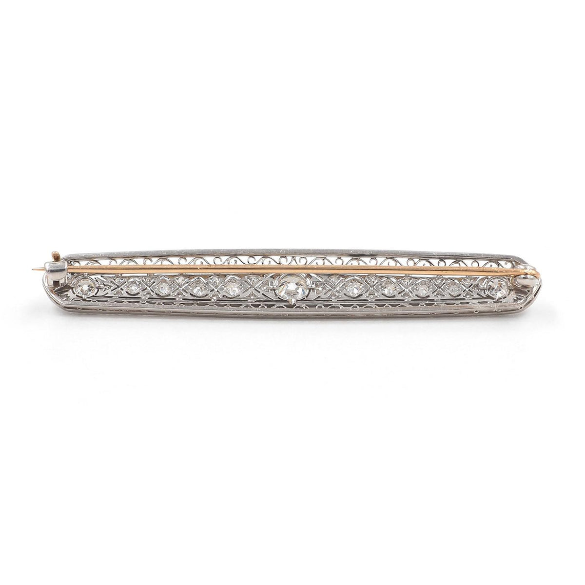 Art Deco 1.00 Ctw. Old Cut Diamond Geometric Line Brooch