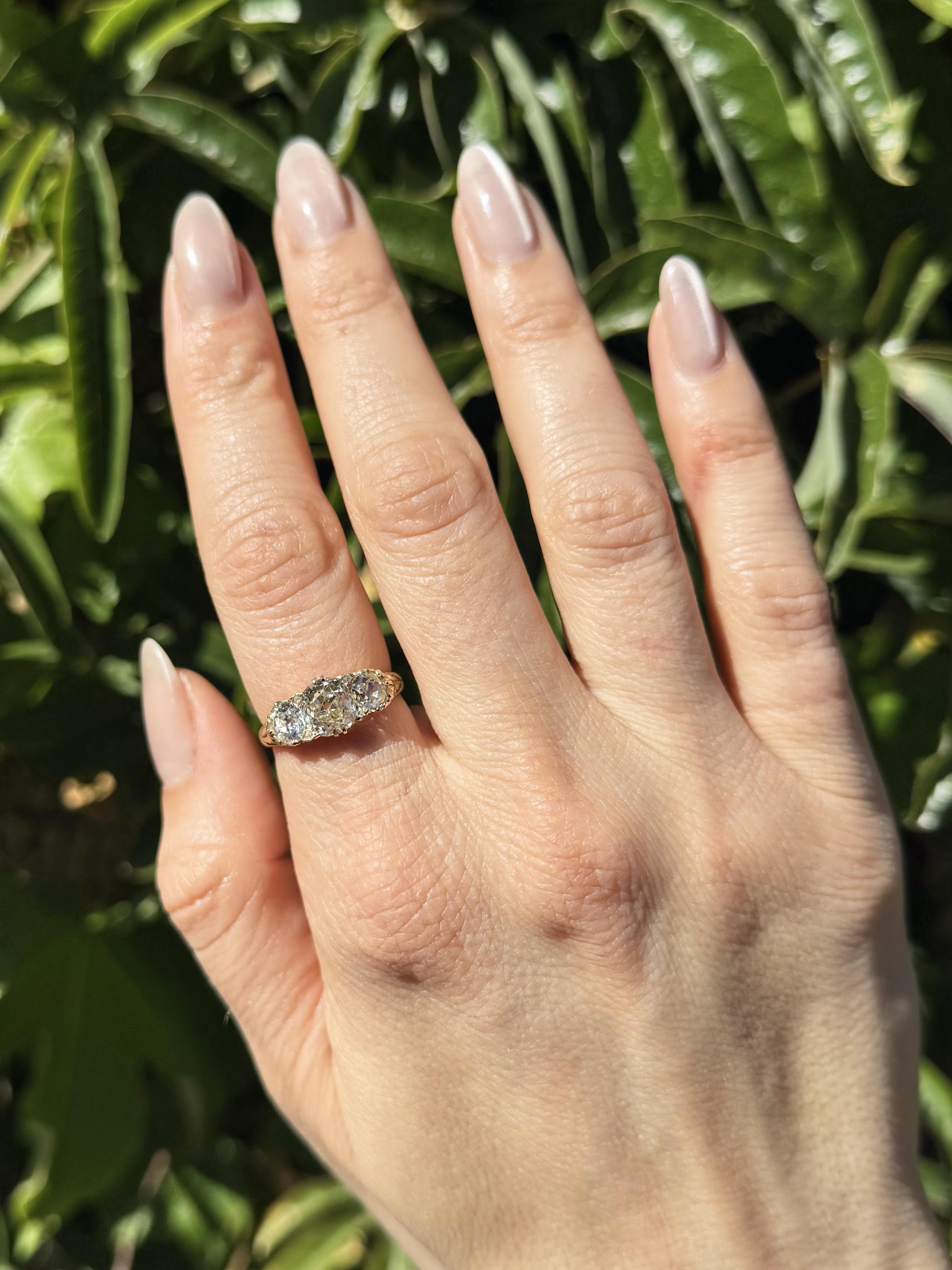 Late Victorian 1.72 Ct. Old Mine Cut Diamond 3-Stone Engagement Ring