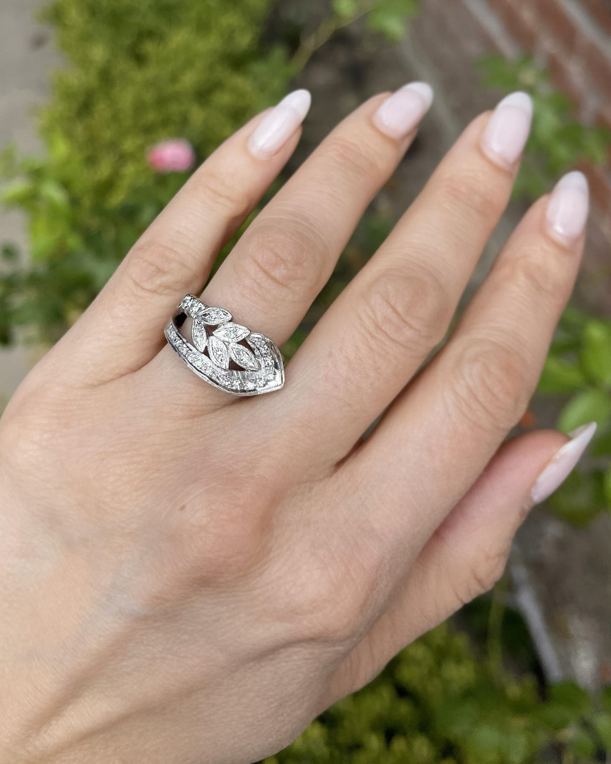 Mid-Century 0.40 Ctw. Single Cut Diamond 'Leaf' Ring