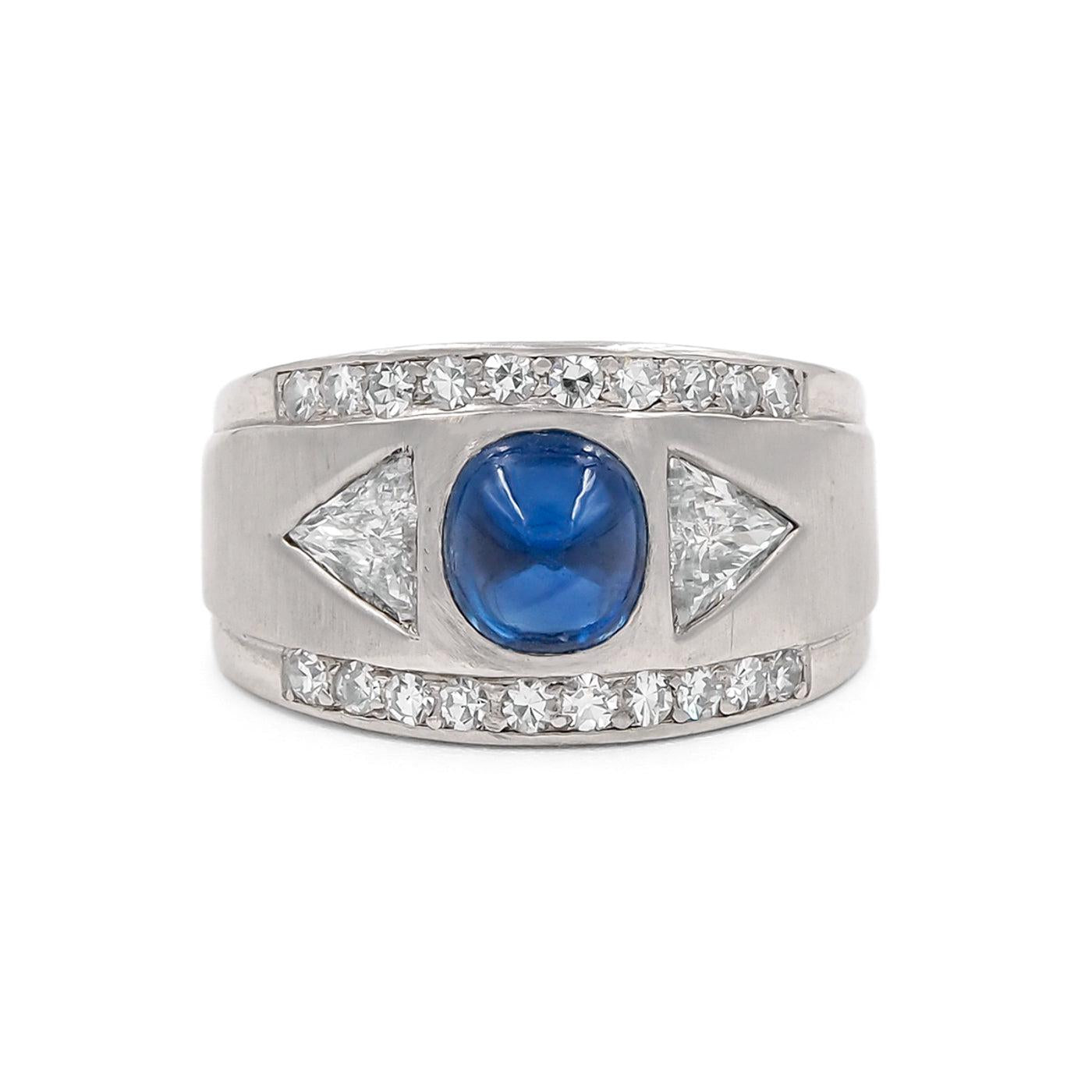 Mid-Century 2.42 Carat Pyramid Pailin Blue Sapphire & Diamond Ring