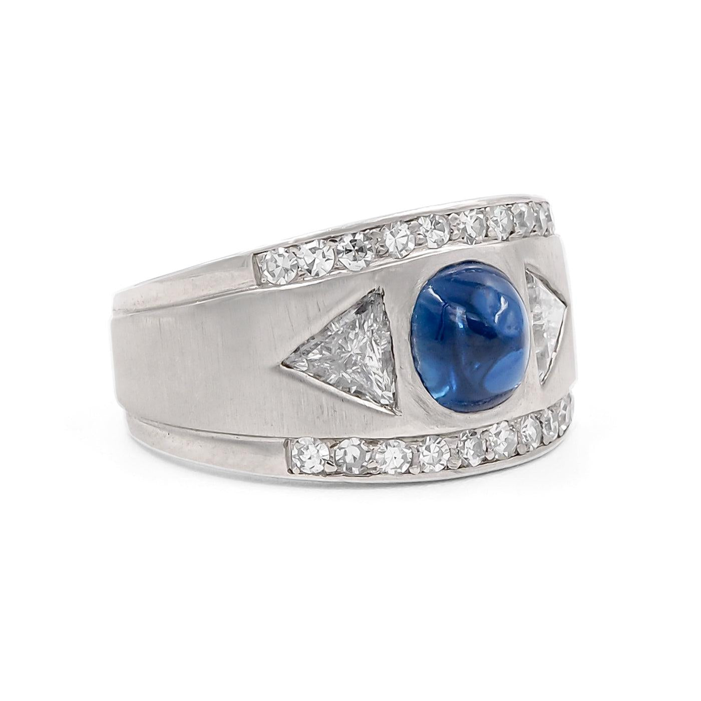 Mid-Century 2.42 Carat Pyramid Pailin Blue Sapphire & Diamond Ring