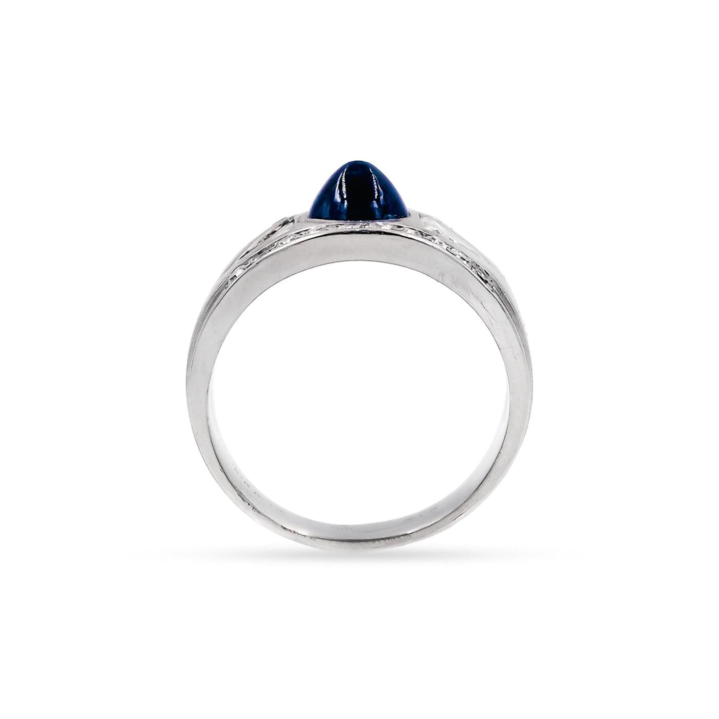 Mid-Century 2.42 Carat Pyramid Pailin Blue Sapphire & Diamond Ring