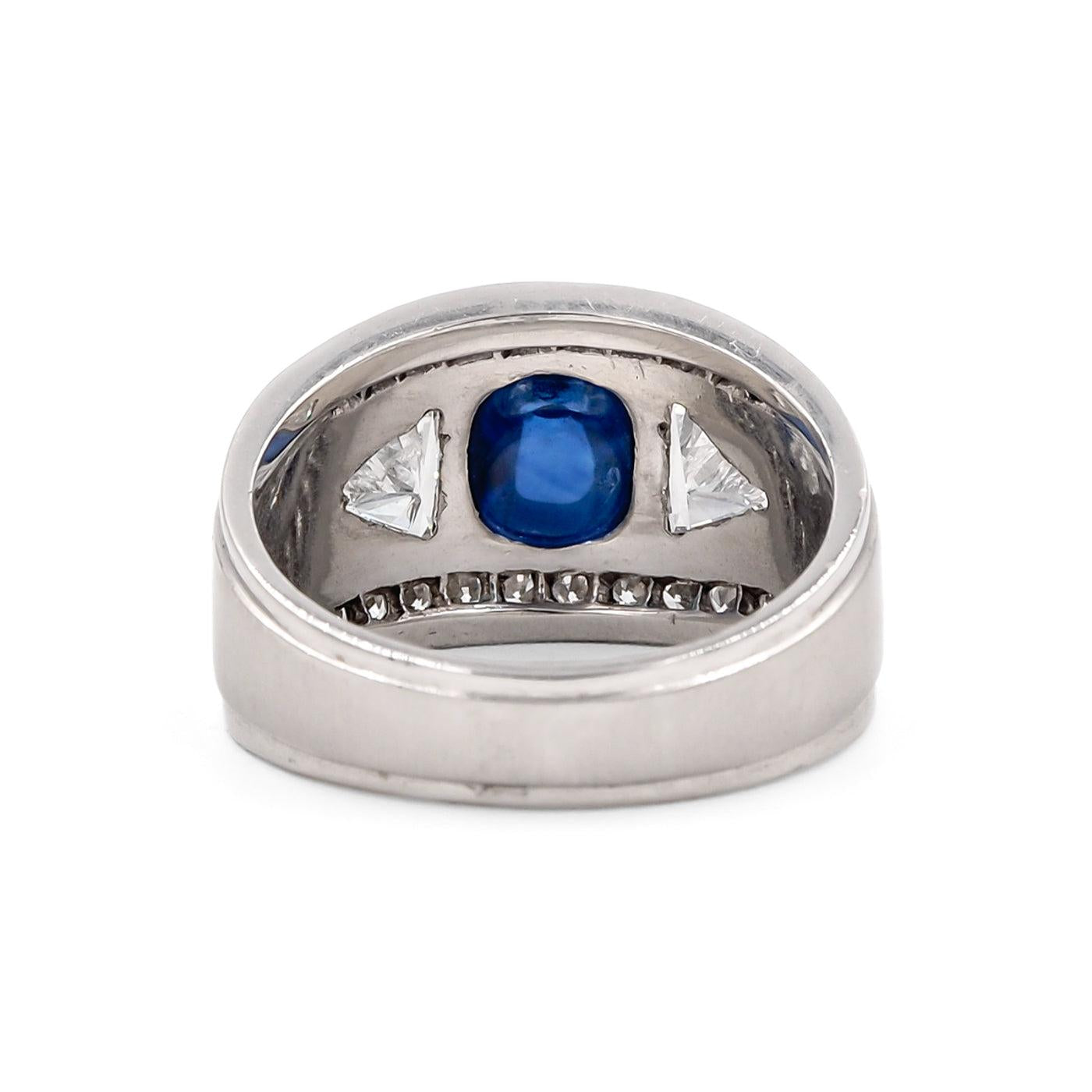 Mid-Century 2.42 Carat Pyramid Pailin Blue Sapphire & Diamond Ring