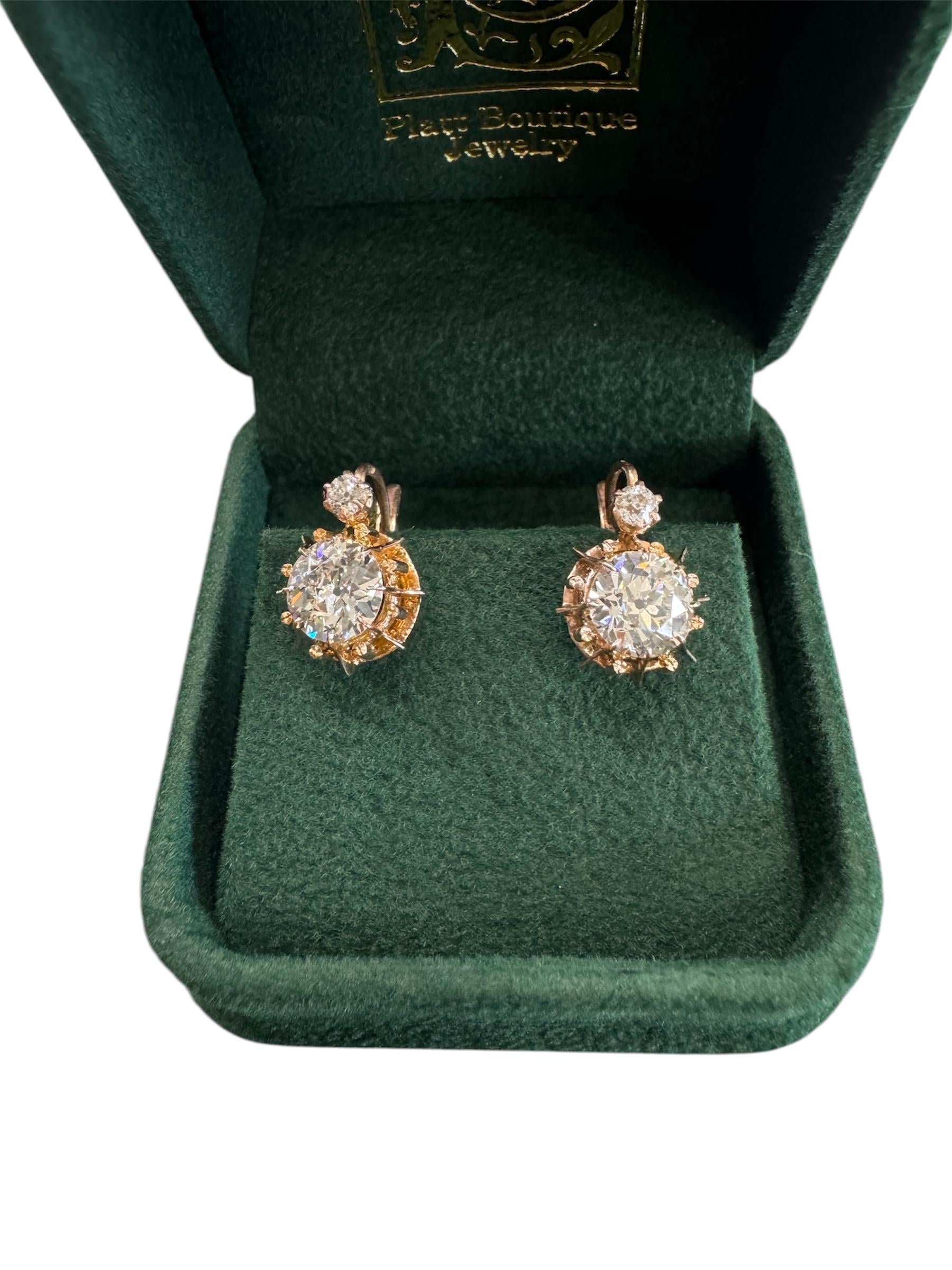 Victorian 1.17 Ct & 1.05 Ct. Old European Cut Diamond Drop Earrings