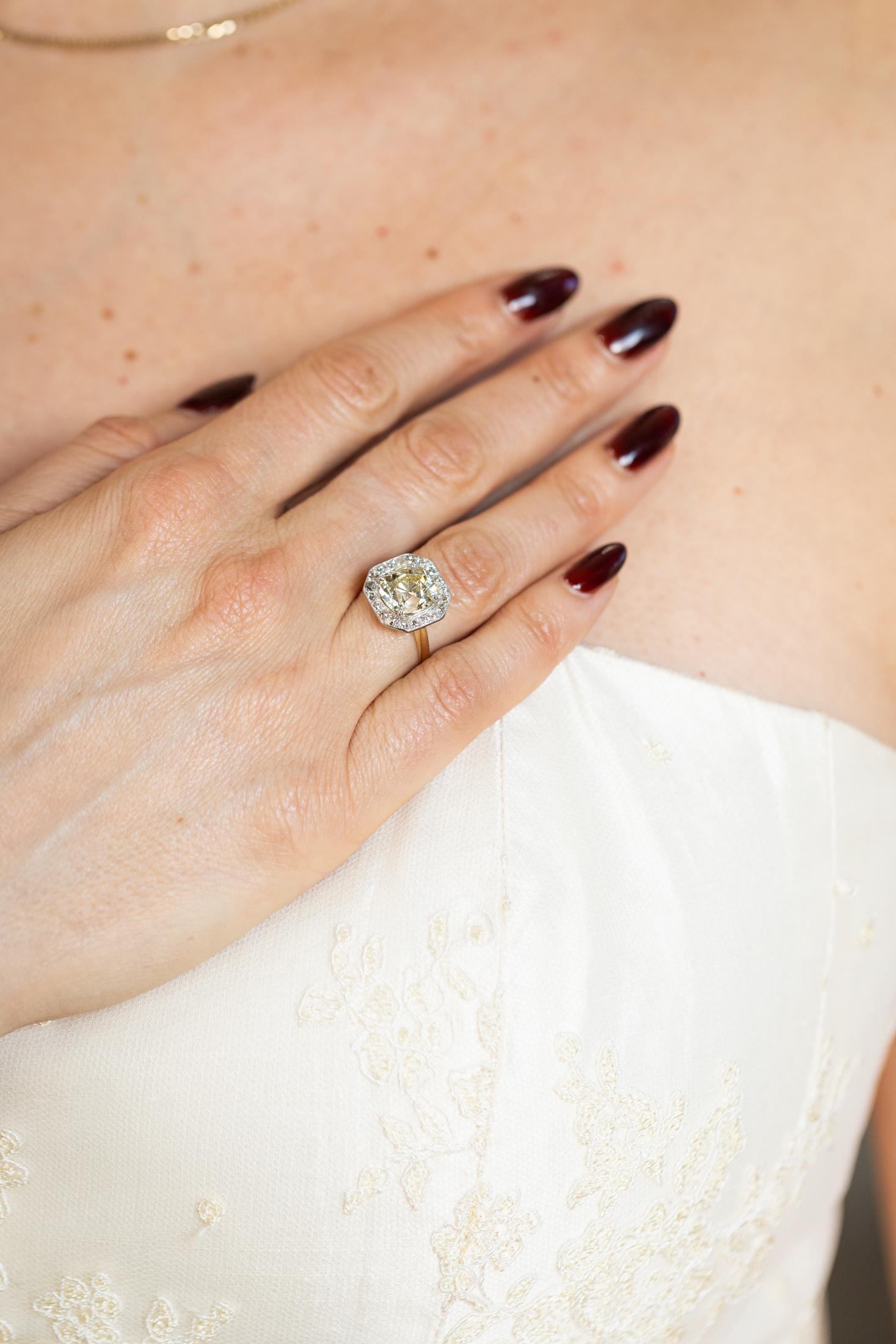 French Import Edwardian 4.14 Ct. Old Mine Cut Diamond Cluster Engagement Ring