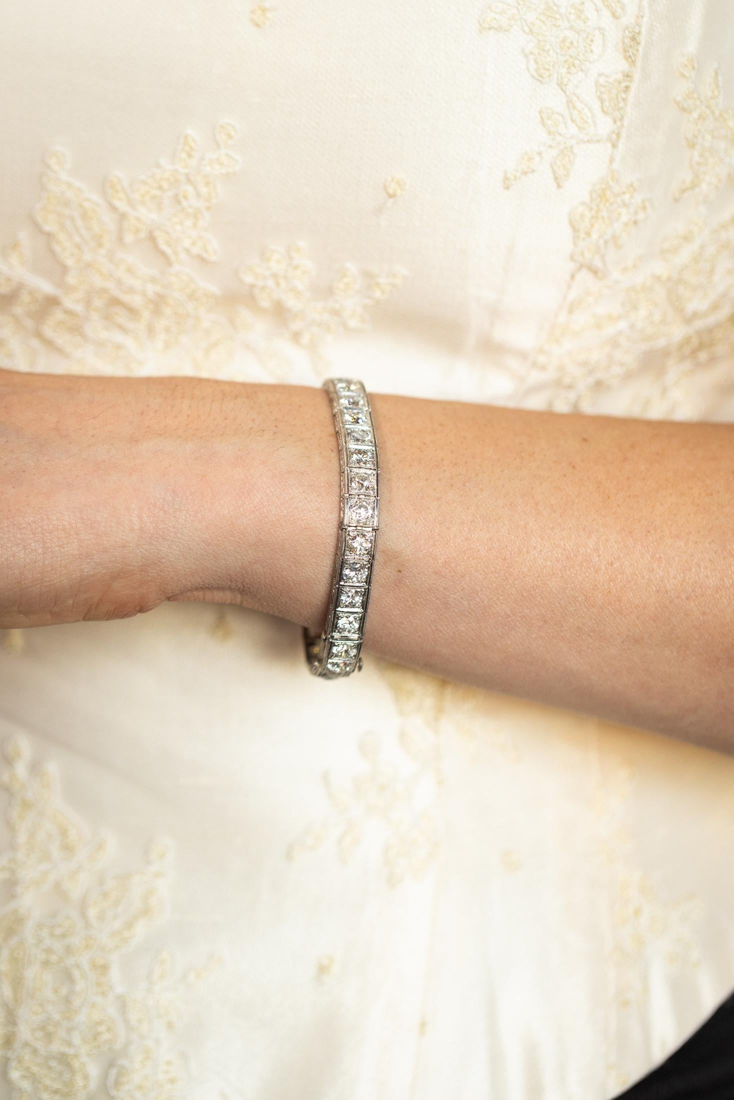 Art Deco 13.30 Ctw. Old Cut Diamond Line Bracelet
