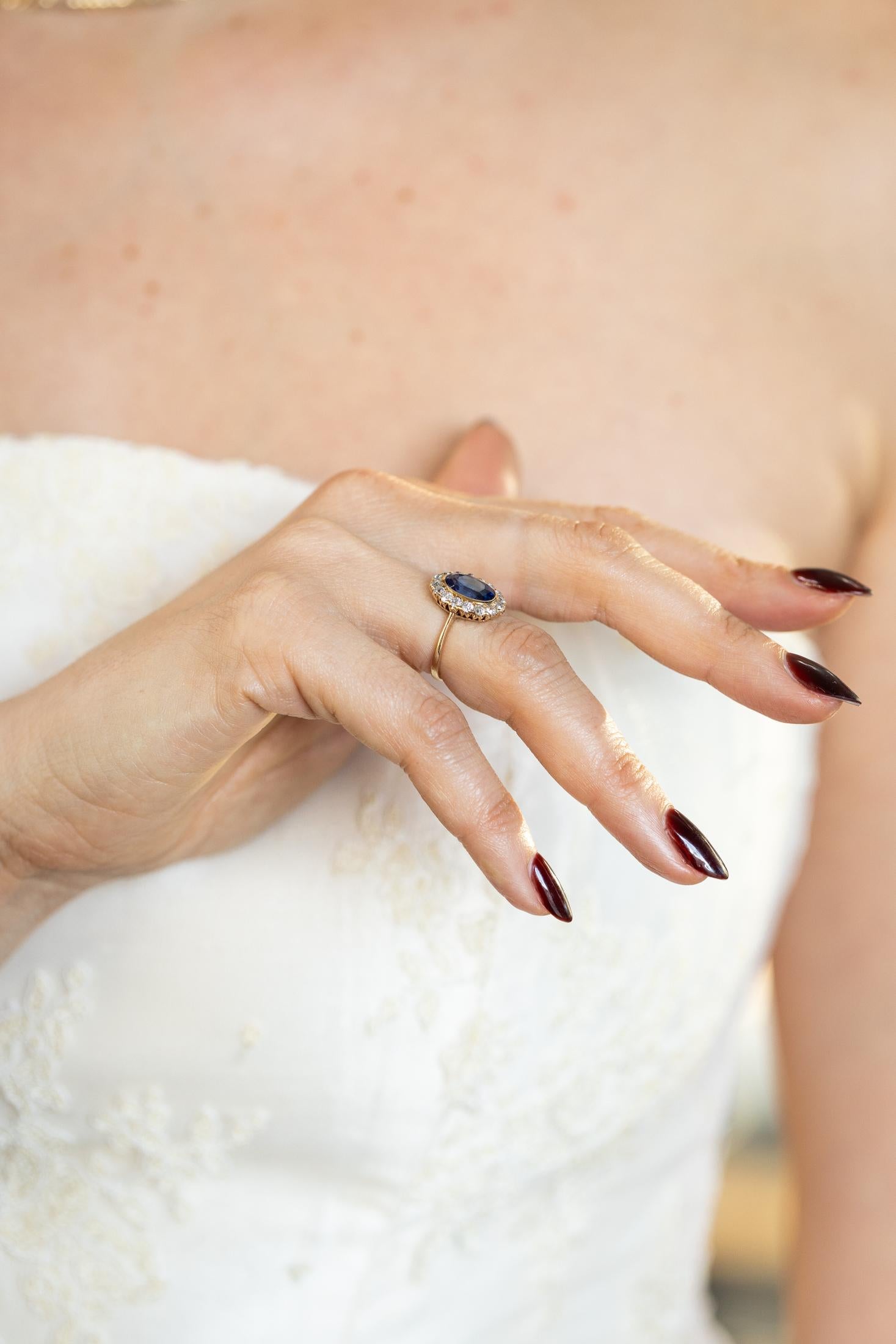 Victorian 4.39 Ct. Oval Sapphire & Diamond Cluster Engagement Ring